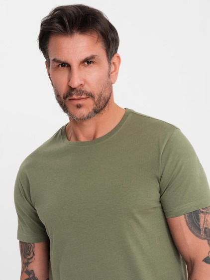 Pánské klasické bavlněné tričko BASIC – khaki V6 OM-TSBS-0236 – fotografie produktu 2