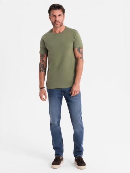 Pánské klasické bavlněné tričko BASIC – khaki V6 OM-TSBS-0236 – fotografie produktu 3