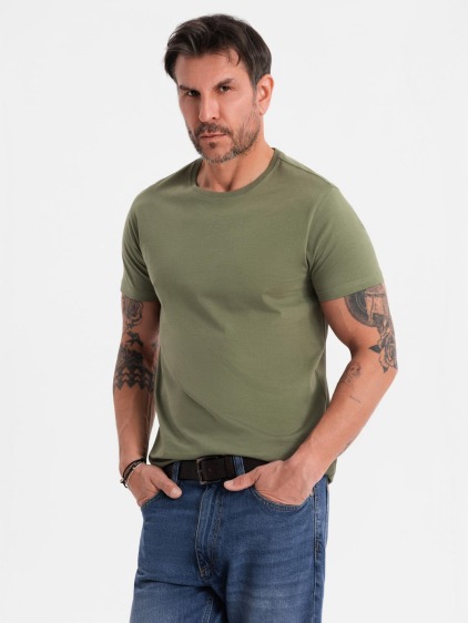 Pánské klasické bavlněné tričko BASIC – khaki V6 OM-TSBS-0236 – fotografie produktu 4