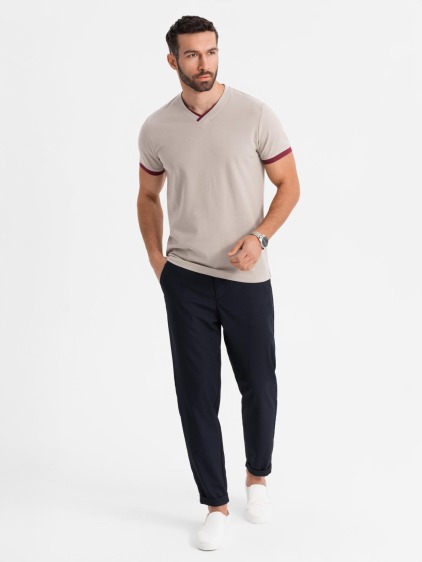 Klasické pánske bavlnené tričko BASIC - tmavomodré V2 OM-TSBS-0236 – fotografie produktu 3