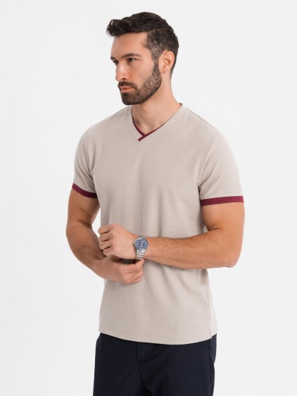 Klasické pánske bavlnené tričko BASIC - tmavomodré V2 OM-TSBS-0236 – fotografie produktu 4