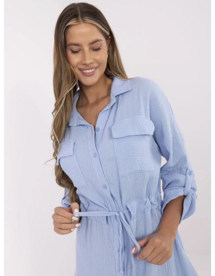 Világoskék muszlin ruha zsebekkel