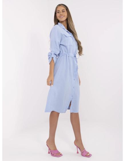 Világoskék muszlin ruha zsebekkel