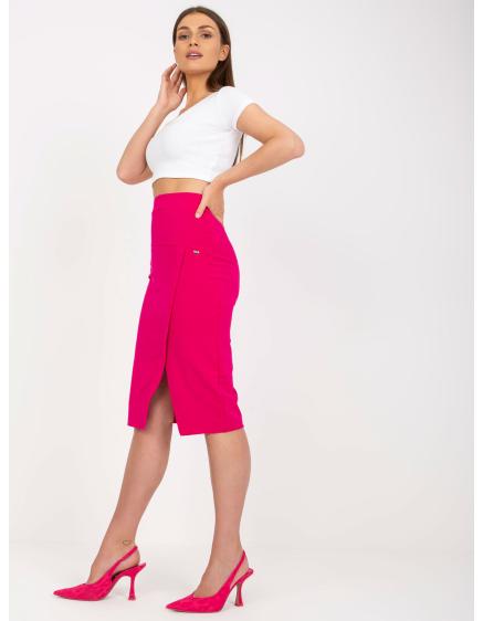 Fuchsiová základná úzka sukňa s rozparkom