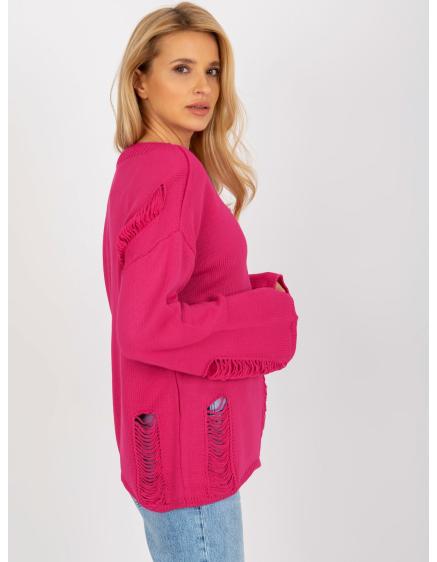 Fukszia pulóver copfokkal és gallérral