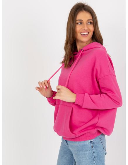 Fukszia színű pulóver kapucnival és zsebbel