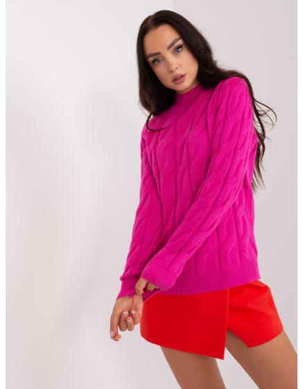 Fluoreszkáló rózsaszín hosszabb oversized pulóver V-kivágással RUE PARIS