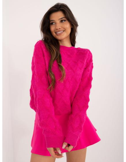 Fluoreszkáló rózsaszín oversized pulóver kerek nyakkivágással