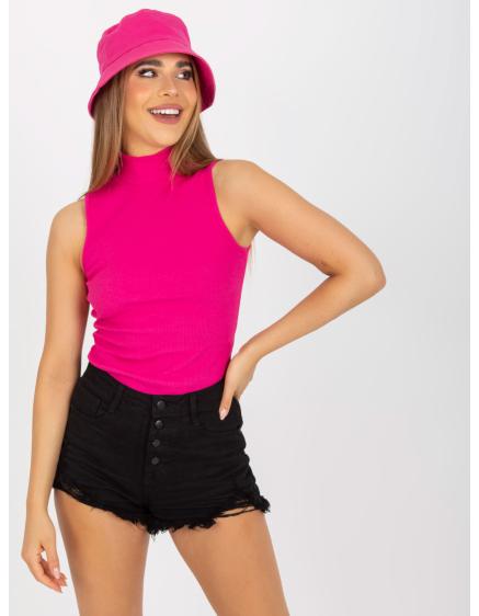 Ružové pruhované basic tričko s polovičným výstrihom RUE PARIS