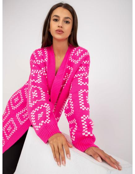Fluoreszkáló rózsaszín kardigán mintával, gombok nélkül RUE PARIS