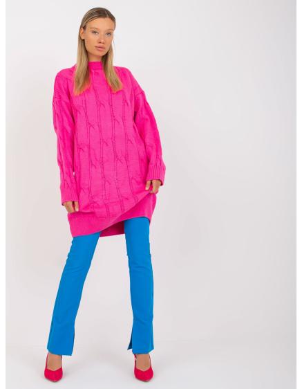 Ecru-fuchsiová bavlněná základní blůza s pruhovaným rolákem