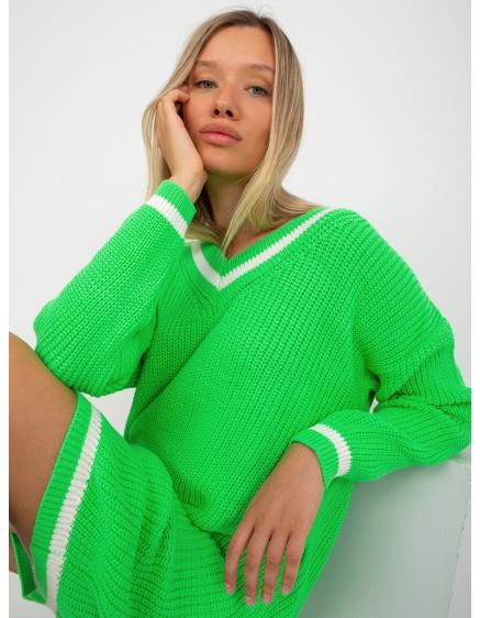 Fuchsiový a ecru voľný sveter z pruhovanej pleteniny