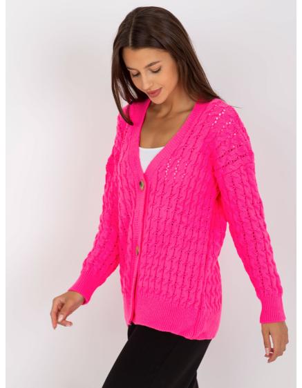 Fluoreszkáló rózsaszín steppelt pulóver gombokkal RUE PARIS