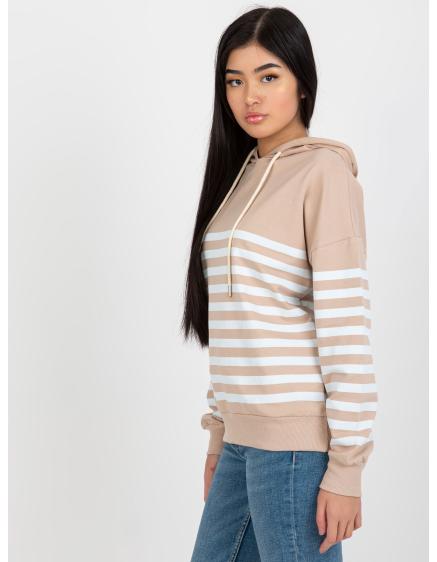 Bežovo-bílá dámská mikina basic s kapucí RUE PARIS