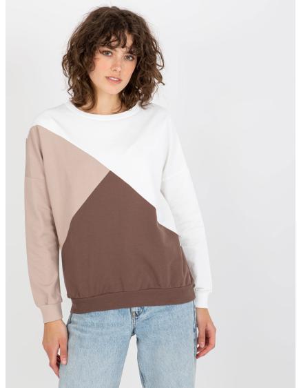 Bílo-hnědá bavlněná mikina basic bez kapuce