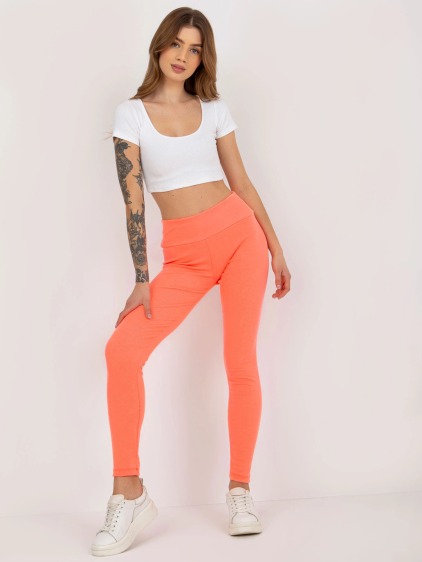 Fluo oranžové pruhované legíny basic high waist