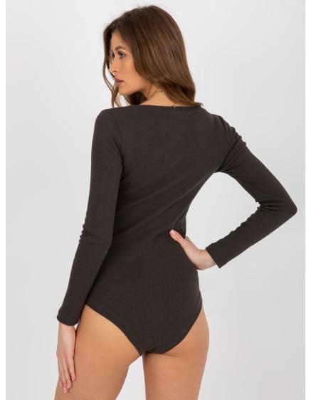 Khaki pruhované basic body s dlhými rukávmi