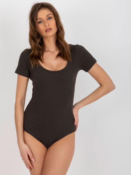 Khaki bavlnené basic body s pruhmi