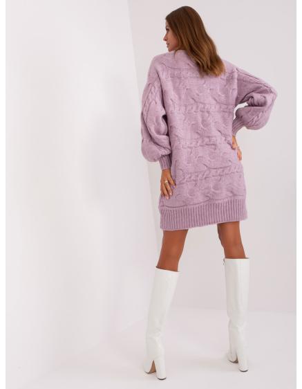 Fuchsiový dlouhý svetr plus size s výstřihem do V