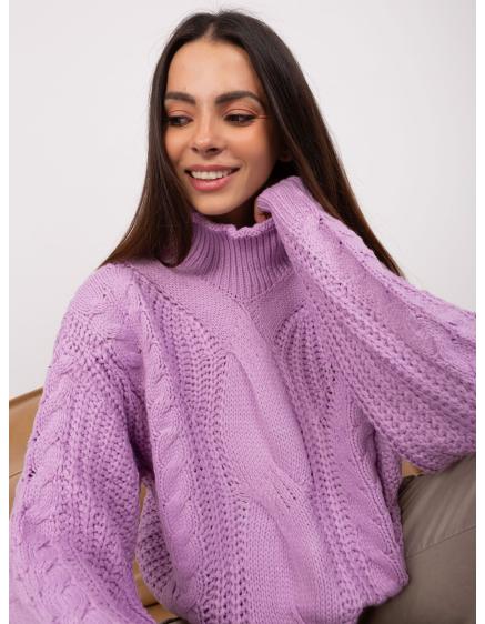 Fuchsiově-bílý klasický svetr s kulatým výstřihem