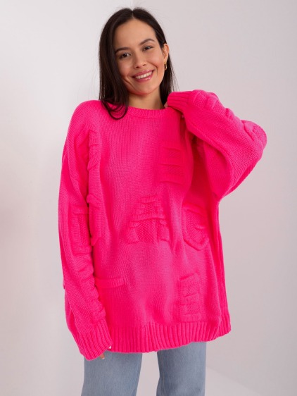 Fuchsiový svetr s copánky a límcem