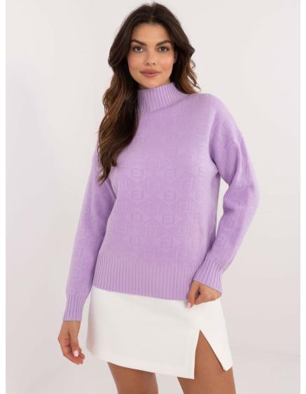 Fukszia csíkos aszimmetrikus pulóver állógallérral