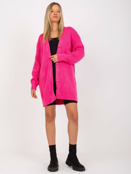 Fluo růžový dlouhý svetr s knoflíky RUE PARIS