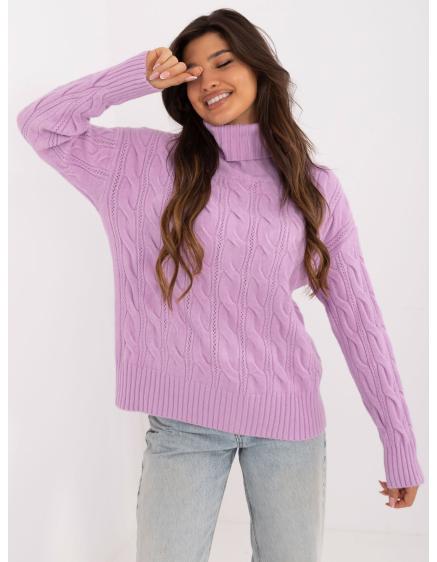 Világos lila pulóver rolós nyakkal és viszkózzal
