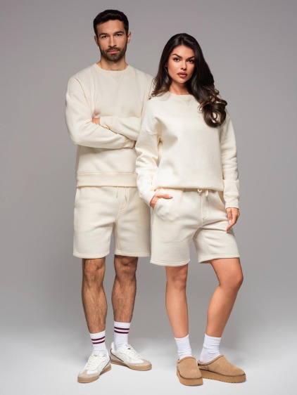 UNISEX mikina s kapucňou + šortky – krémová V2 Z108
