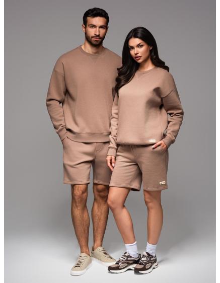 UNISEX souprava tepláková souprava mikina + šortky - hnědá V16 Z108