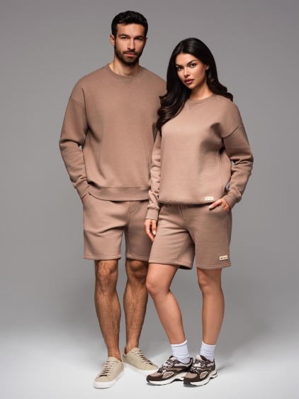 UNISEX tepláková mikina s kapucňou + šortky – hnedá V16 Z108