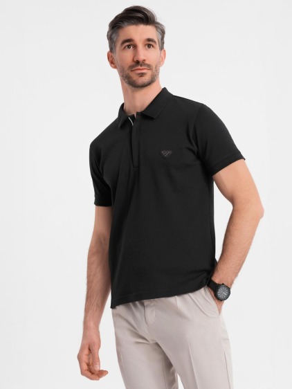 Pánská regular polokošile se zipem u výstřihu, černá – fotografie produktu 3