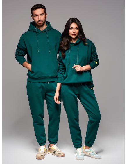 UNISEX mikina s kapucí + kalhoty se stahovací šňůrkou ve sportovním stylu – tmavě zelená V17 Z111