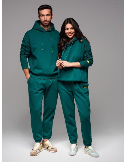 UNISEX mikina s kapucí + kalhoty se stahovací šňůrkou ve sportovním stylu – tmavě zelená V17 Z111