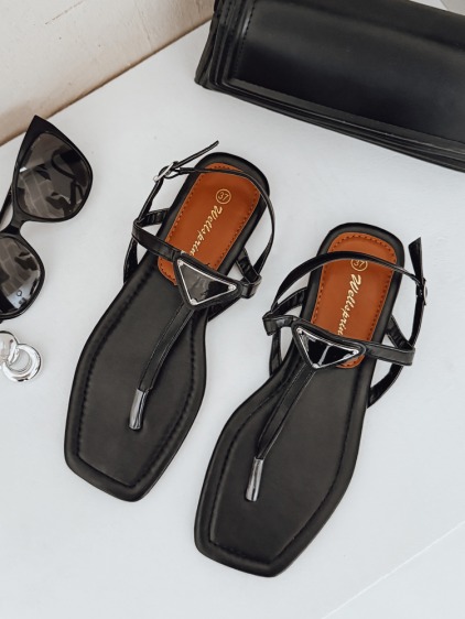 Női nyári flip-flop szandál lábujjközi és bokapánttal, fekete