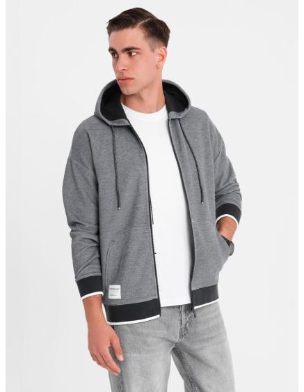 Pánská mikina s kapucí a jemnou strukturou – černá V1 OM-SSZP-0191