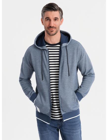 Pánská mikina s kapucí a jemnou strukturou – tmavě modrá V2 OM-SSZP-0191