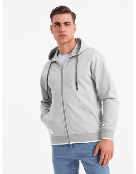 Pánská mikina s kapucí a jemnou strukturou – šedá V4 OM-SSZP-0191