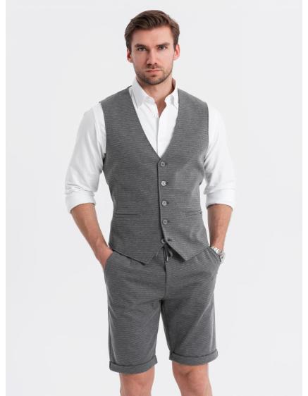 Elegantní pánská souprava vesta + kraťasy - grafitová V3 Z112
