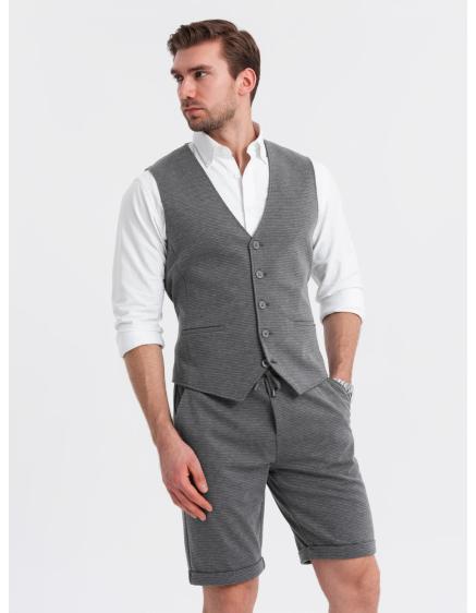 Elegantní pánská souprava vesta + kraťasy - grafitová V3 Z112