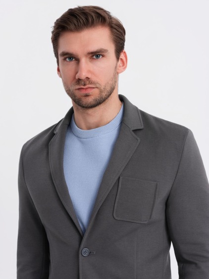 Pánské elegantní slim fit pletené sako s klopami, tmavě šedé – fotografie produktu 2
