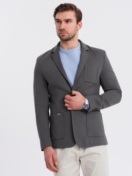 Pánské elegantní slim fit pletené sako s klopami, tmavě šedé – fotografie produktu 3
