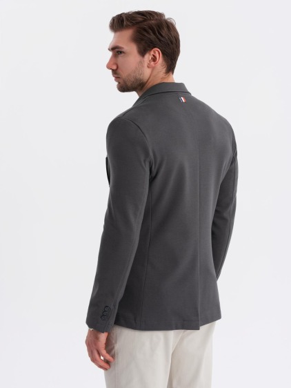 Pánské elegantní slim fit pletené sako s klopami, tmavě šedé – fotografie produktu 5