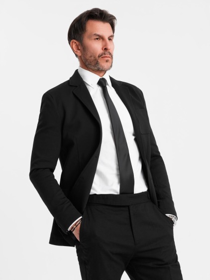 Pánské elegantní slim fit pletené sako s klopami, černé