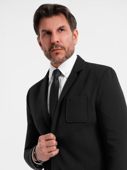 Pánské elegantní slim fit pletené sako s klopami, černé – fotografie produktu 2