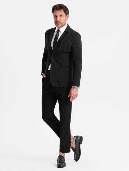 Pánské elegantní slim fit pletené sako s klopami, černé – fotografie produktu 3