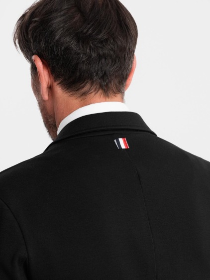 Pánské elegantní slim fit pletené sako s klopami, černé – fotografie produktu 5