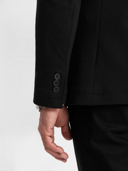 Pánské elegantní slim fit pletené sako s klopami, černé – fotografie produktu 6