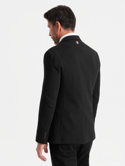 Pánské elegantní slim fit pletené sako s klopami, černé – fotografie produktu 7