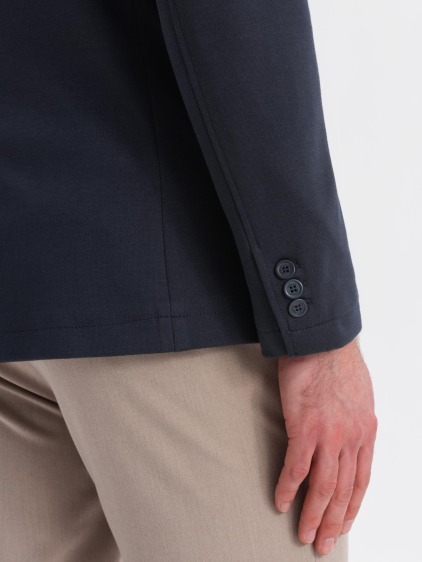 Pánské elegantní slim fit pletené sako s klopami, námořnická modrá – fotografie produktu 5